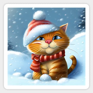 Fat Red Cat with Santa Hat Magnet